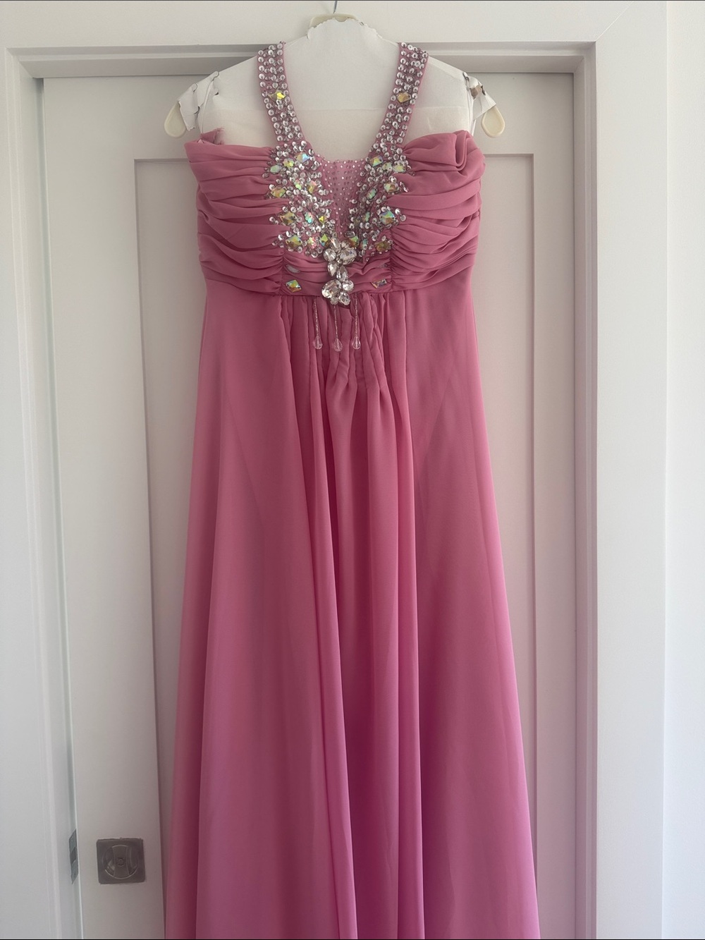 Embellished Rose Maxi Dress with Beaded Neckline